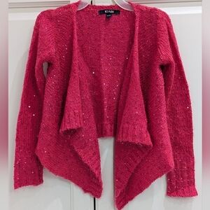 5/$35 Girls Red Knit Cardigan Size 6 Sequin Sweater Button Front Cozy